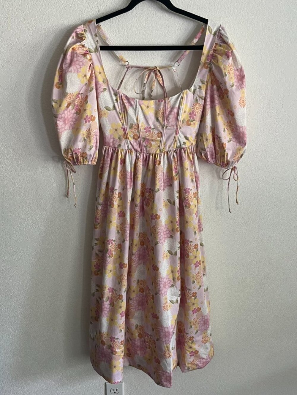 For Love and Lemons Floral Open Back Puff Sleeve Midi Carrie Dress NWT - Picture 2 of 7